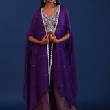 Deep Purple Georgette Indo Western Choli Set