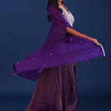 Deep Purple Georgette Indo Western Choli Set