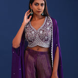 Deep Purple Georgette Indo Western Choli Set