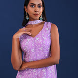 Soft Lilac Georgette Sequence Embroidered Sharara Set