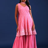 Soft Pink Georgette Sequin Embroidered Sharara Set