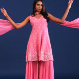 Soft Pink Georgette Sequin Embroidered Sharara Set