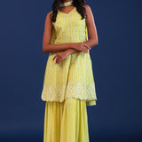 Soft Lime Green Georgette Sequence Embroidered Sharara Set