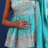 Aqua Green Georgette Embroidered Indo-Western Set