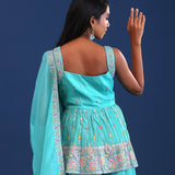 Aqua Green Georgette Embroidered Indo-Western Set