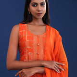 Bright Orange Banarsi Silk Kurti Set