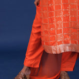 Bright Orange Banarsi Silk Kurti Set