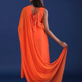 Bright Orange Banarsi Silk Kurti Set