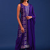 Deep Violet Banarasi Silk Kurti Set