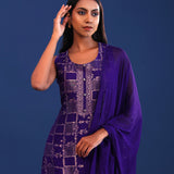 Deep Violet Banarasi Silk Kurti Set