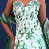 White And Green Crepe Silk Floral Lehenga Set