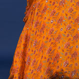 Flame Orange Organza Floral Lehenga Set