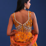 Flame Orange Organza Floral Lehenga Set