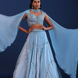 Pastel Blue Crepe Sequence Work Lehenga Set