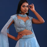 Pastel Blue Crepe Sequence Work Lehenga Set