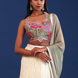 Greyish Green Chinon Georgette Floral Lehenga Set