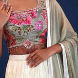 Greyish Green Chinon Georgette Floral Lehenga Set