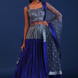 Dark Cobalt Blue Raw Silk Lehenga Set