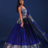 Dark Cobalt Blue Raw Silk Lehenga Set
