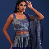 Dark Cobalt Blue Raw Silk Lehenga Set