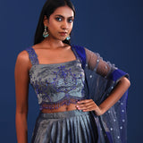 Dark Cobalt Blue Raw Silk Lehenga Set