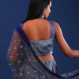 Dark Cobalt Blue Raw Silk Lehenga Set