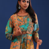 Green And Multicolour Crepe Silk Printed Anarkali Set