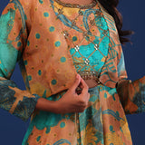 Green And Multicolour Crepe Silk Printed Anarkali Set