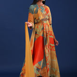 Mustard And Multicolour Crepe Silk Printed Anarkali Set