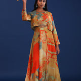Mustard And Multicolour Crepe Silk Printed Anarkali Set