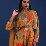 Mustard And Multicolour Crepe Silk Printed Anarkali Set