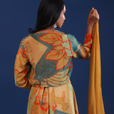 Mustard And Multicolour Crepe Silk Printed Anarkali Set