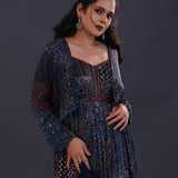 Midnight Blue Cotton Crepe Printed Anarkali Set