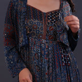 Midnight Blue Cotton Crepe Printed Anarkali Set