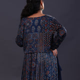 Midnight Blue Cotton Crepe Printed Anarkali Set