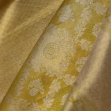 Goldish Green Kanjivaram Tissue Saree With Contrast Border