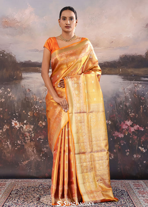 <img> Pale Copper Kanjivaram Tissue Saree With Designer Border