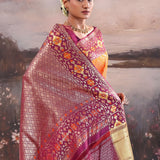 Orange Kanjivaram Silk Saree With Contrast Border