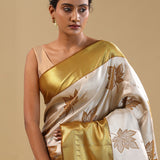 Silver Kanjivaram Tissue Saree With Leaf Motifs
