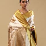 Silver Kanjivaram Tissue Saree With Leaf Motifs