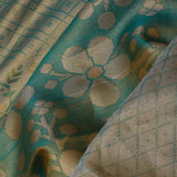 Green-Cyan Kanjivaram Tissue Saree With Floral Pattern