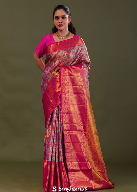 <img> Pink Kanjivaram Tissue Saree With Meenakari Design
