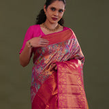 Pink Kanjivaram Tissue Saree With Meenakari Design