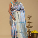 Blue Kanjivaram Tissue Saree With Meenakari Design
