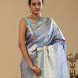 Blue Kanjivaram Tissue Saree With Meenakari Design