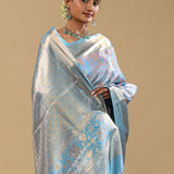 Blue Kanjivaram Tissue Saree With Meenakari Design