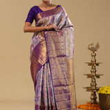 Violet Kanjivaram Tissue Saree With Meenakari Design