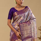 Violet Kanjivaram Tissue Saree With Meenakari Design