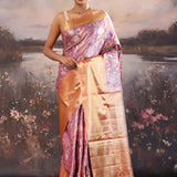 Mountbatten Pink Kanjivaram Tissue Saree With Avian Design