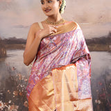 Mountbatten Pink Kanjivaram Tissue Saree With Avian Design